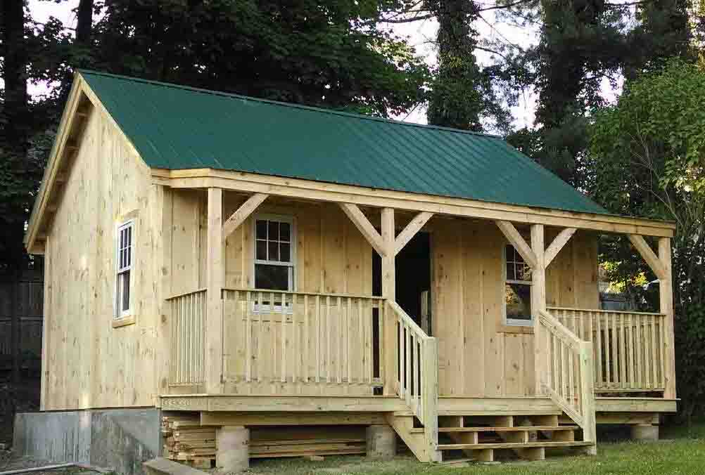 16x20 Vermont Cottage Option B - Customized with an overhang and porch